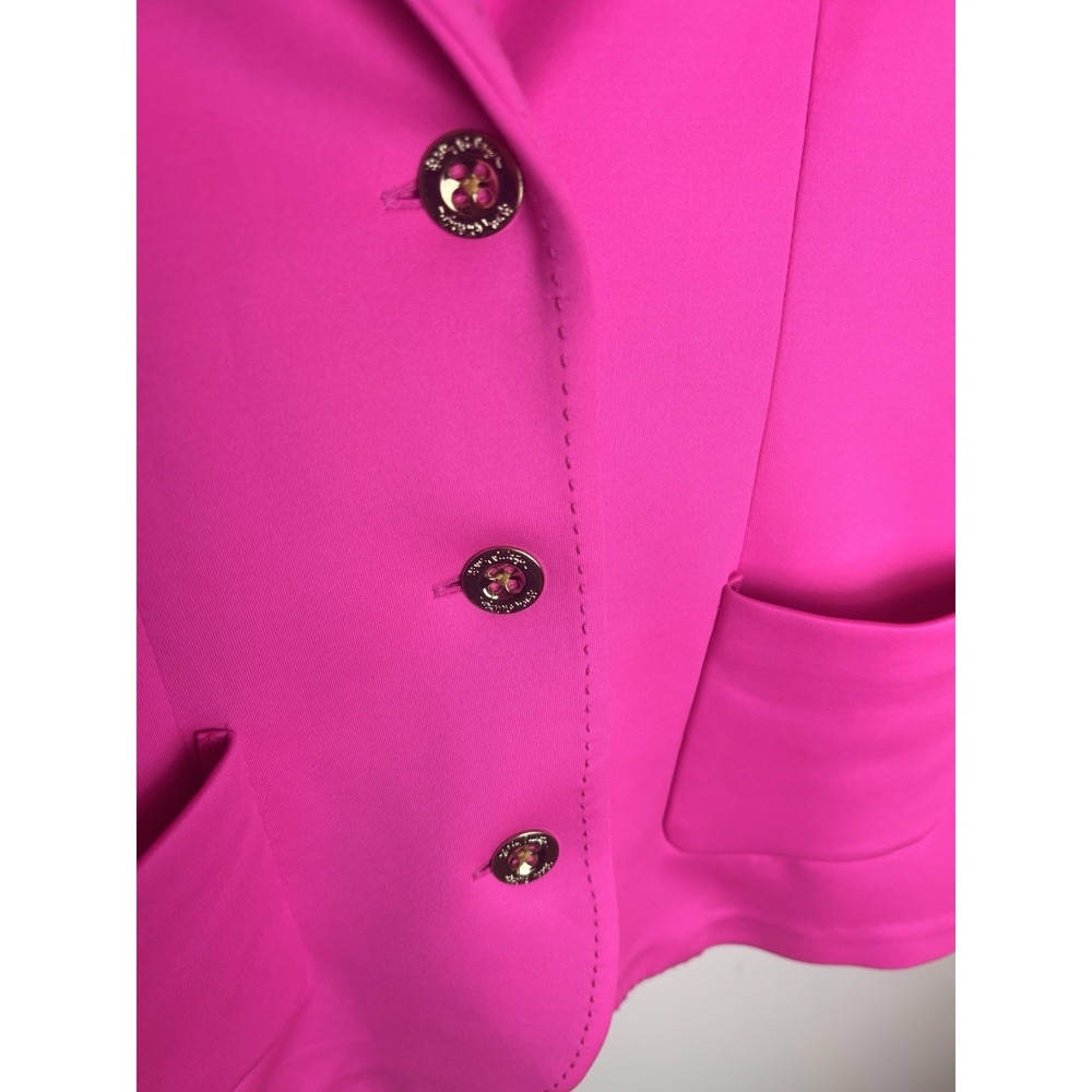 Lilly Pulitzer Pink Scuba Knit Blazer Women's Small Stretch Jacket Gold Buttons - Picture 4 of 10